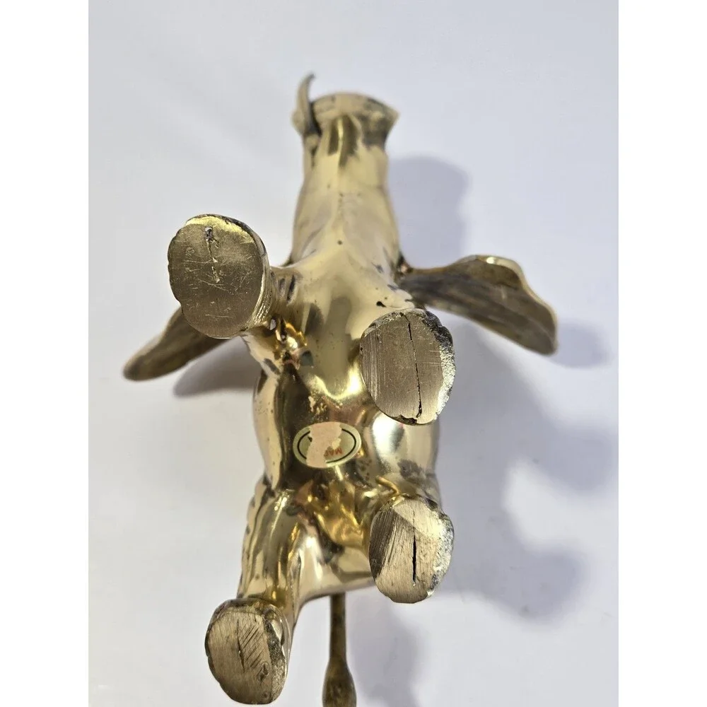 Vintage Solid Brass Elephant Figurine Raised Trunk India 9